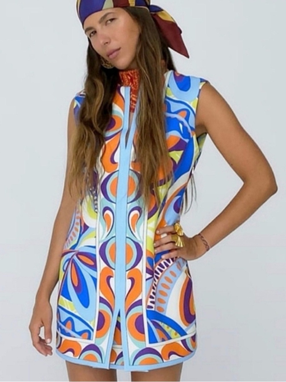 Zara Sleeveless Mod Retro Mini Dress Abstract Print Multi Size S - Picture 3 of 15